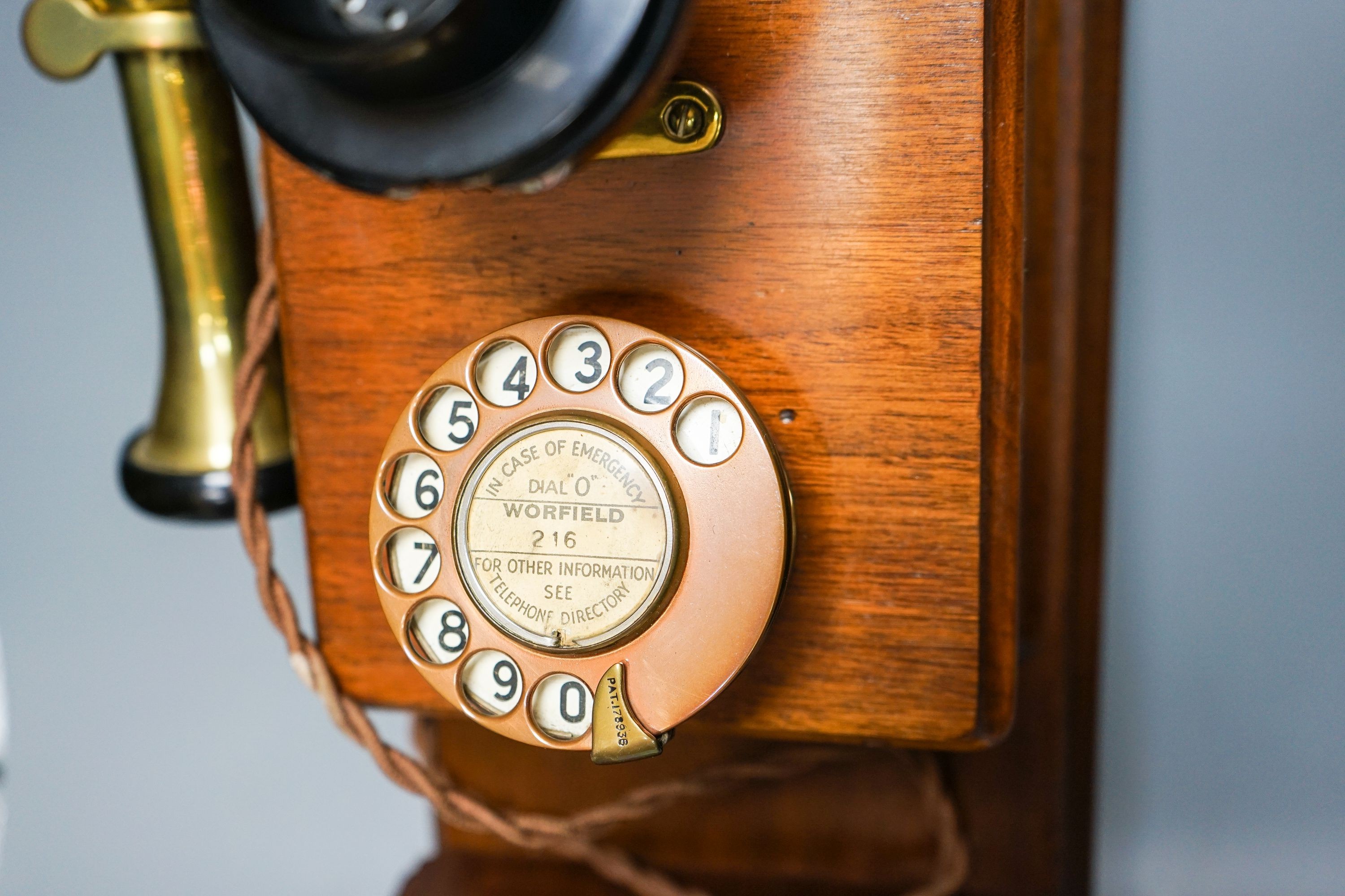 A mahogany cased Worfield telephone, patent 178936 48cm